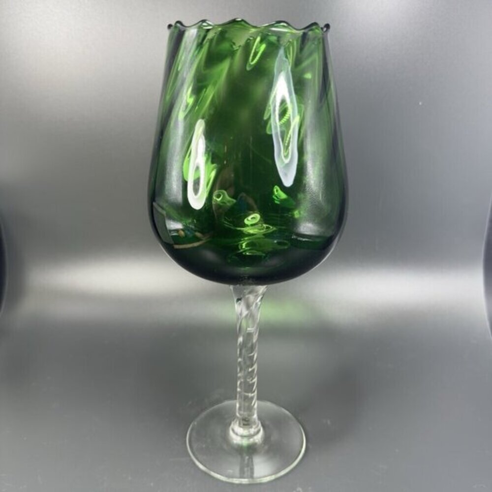 Italian Art Glass Tall Emerald Green‎ Sniffer Candle Holder Votive Compote Italy